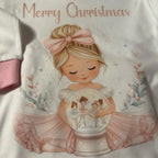 Girls Christmas Pink Pyjamas with Brushed Cotton PJ Bottoms Woven Check Pattern & Cute Ballerina Design