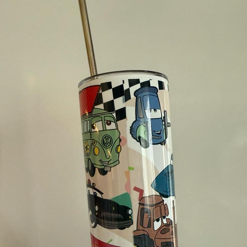 Personalised childrens car and truck tumbler with lid and straw for hot and cols drinks. Add note at checkout out if want personalised with name