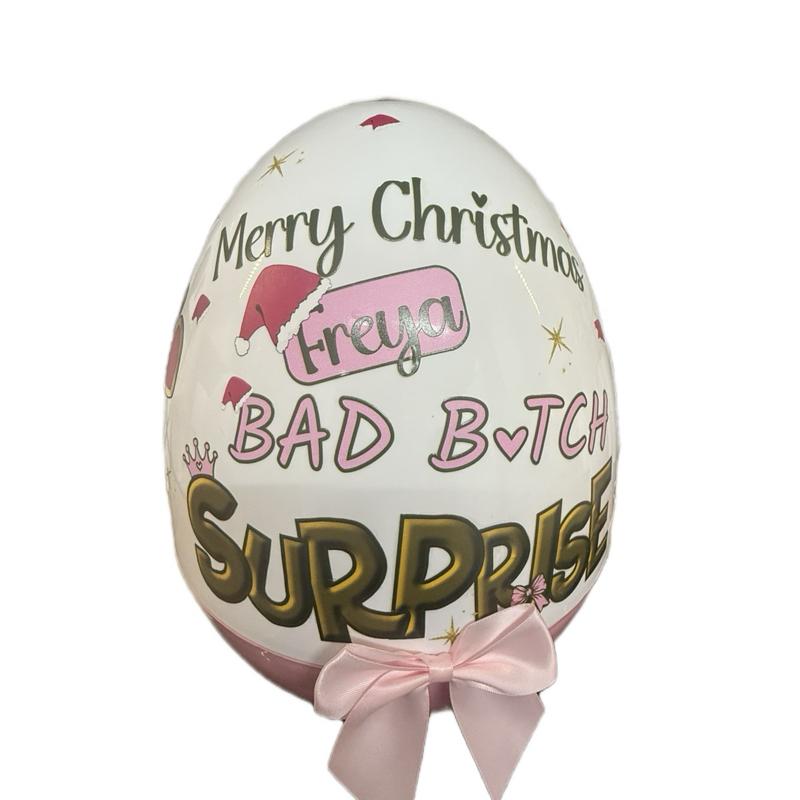 Personalised Pinkmas Surprise 16inch Jumbo Egg Makeup Themed Christmas Gift with Bow
