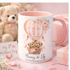 1st Mother’s Day 11oz personalised mug with cute teddies and hot air balloon
