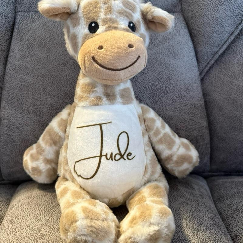 Personalised cute giraffe, soft toy, childrens personalised teddy, nursery. Add name at checkout or send a message after purchase