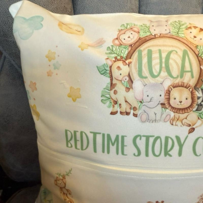 Personalised Bed time story let’s go on an adventure pocket cushion. Safari cushion, nursery cushion, pillow
