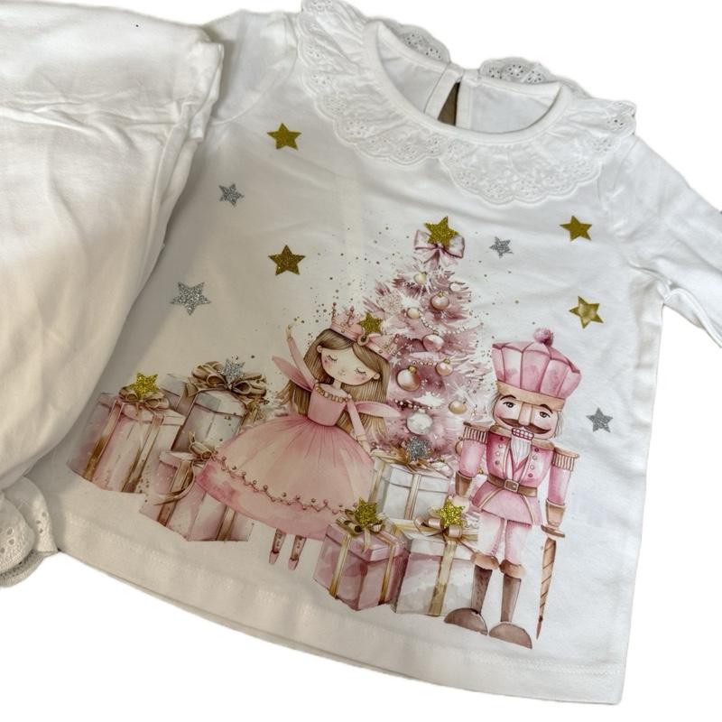 Young Girls Christmas Princess and Nutcracker Pyjamas Can Have Any Text Added with Festive Design and Stars