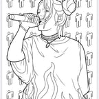 Billie Pop Star 20 Pages Colouring Book for Music Lovers Featuring Iconic Green Hair and Rock Pose