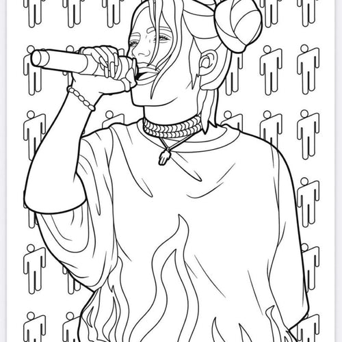 Billie Pop Star 20 Pages Colouring Book for Music Lovers Featuring Iconic Green Hair and Rock Pose