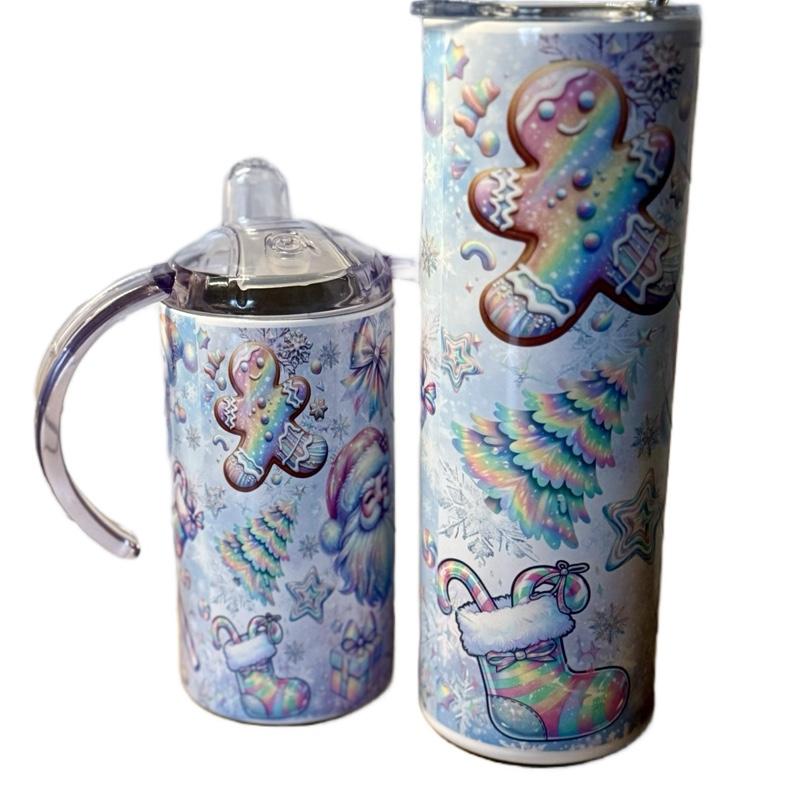 Christmas Themed 20oz Tumbler with Lid and Straw & 12oz Matching Sippy Cup with Two Different Lids for Festive Drinks Drinkware Flasks Insulated Set Mug Bottles Water Bottles Bottled