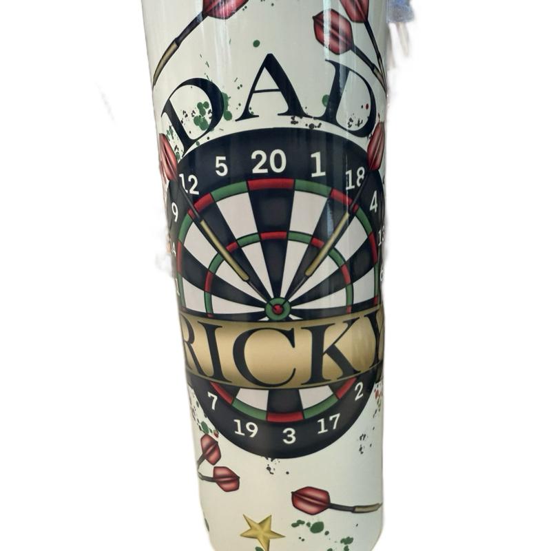 Darts Themed 20oz Tumbler for Hot and Cold Drinks with Lid and Straw Dad Gift Idea can have any name
