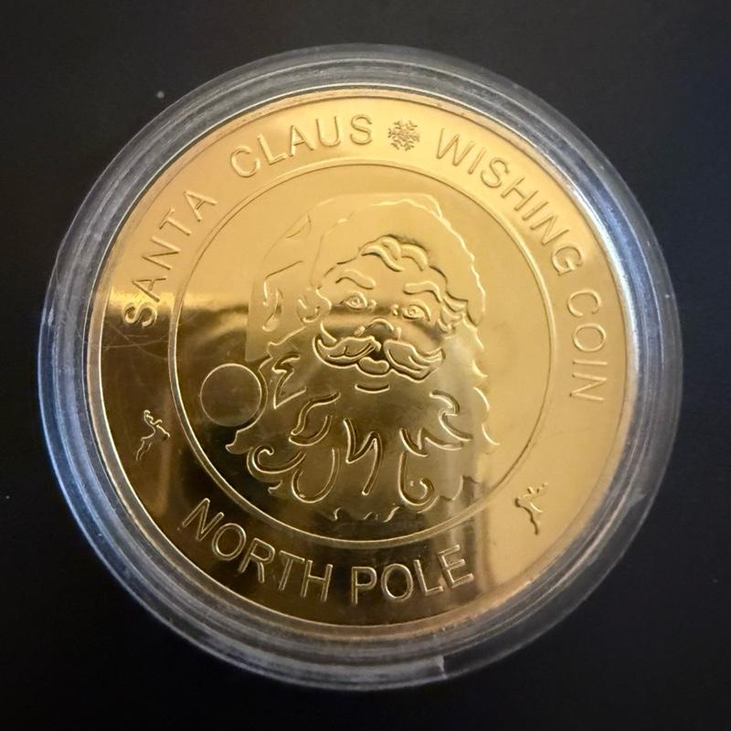 Christmas Santa gold wishing coin in a protective case