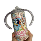 Blue Dog 12oz Insulated Sippy Cup with Two Lids One Sippy Lid and One Lid with Straw BPA Free for Kids