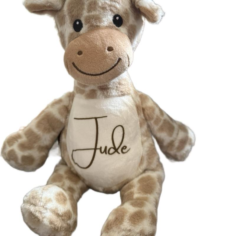 Personalised cute giraffe, soft toy, childrens personalised teddy, nursery. Add name at checkout or send a message after purchase