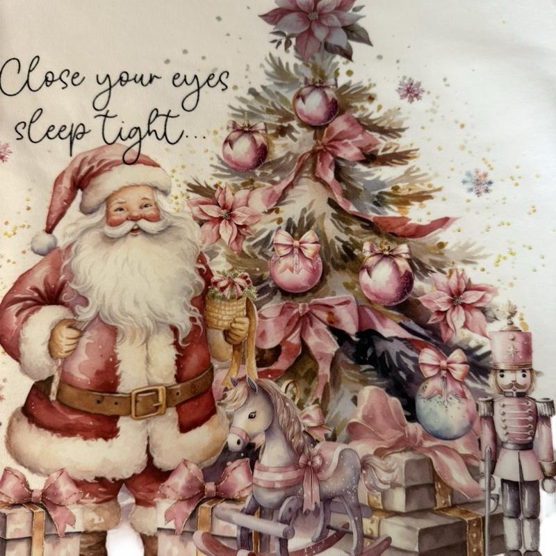 Pink Personalised Christmas Eve Pyjamas Long Sleeved Top and Trousers with Santa Design Close Your Eyes Sleep Tight