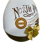 Personalised Gold North Pole 16inch Christmas Fillable Egg with Express Delivery Train Design and Gold Bow
