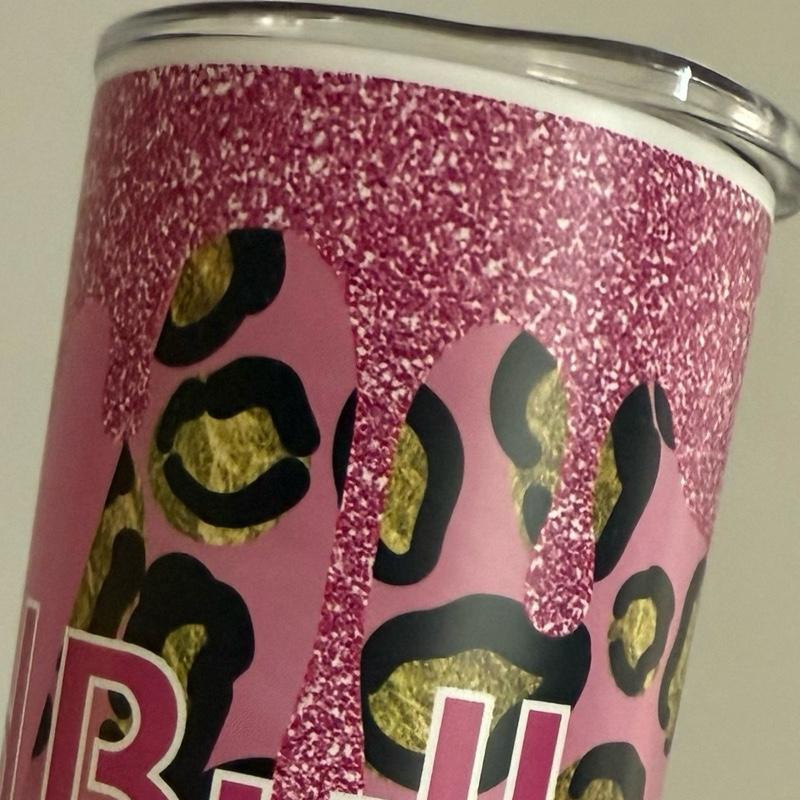 Pink Glitter Effect 20oz Tumbler with Lid and Straw for Hot and Cold Drinks - Perfect for Chilled Beverages