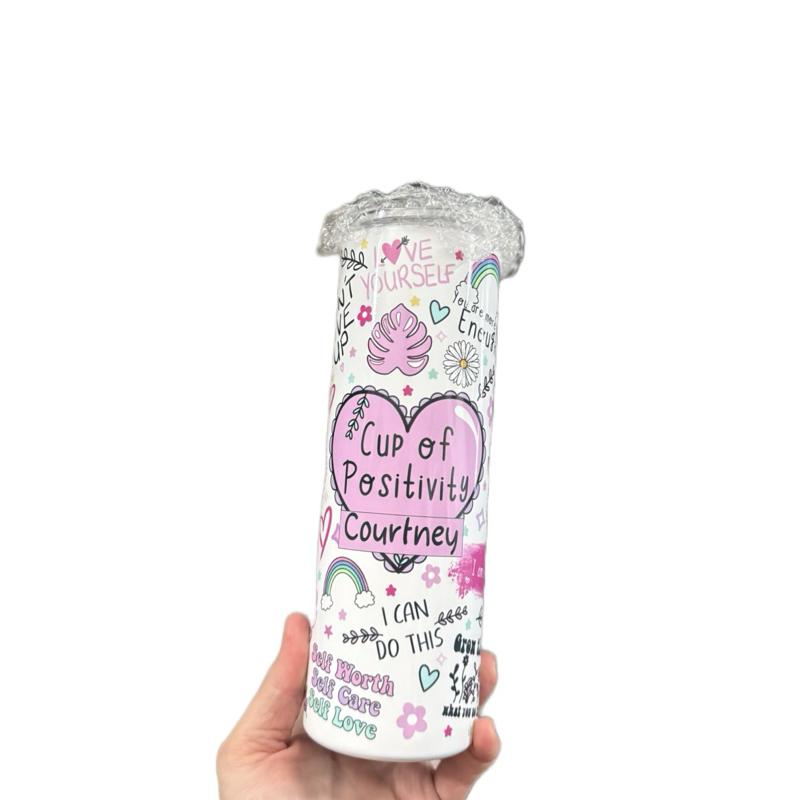 Cup of positivity 20oz tumbler with lid and straw