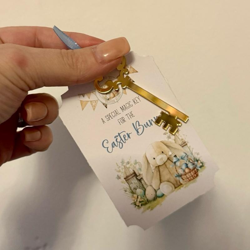Special Magic Key for the Easter Bunny - Pink or Blue Design with Ribbon and Easter Bunny Image
