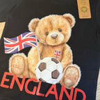 England football themed children’s t shirt personalised for boys and girls perfect to wear to watch the World Cup. Organic cotton