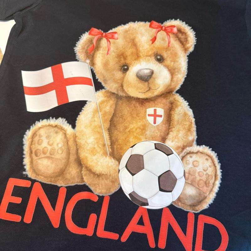 England football themed children’s t shirt personalised for boys and girls perfect to wear to watch the World Cup. Organic cotton