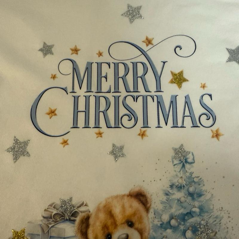 Blue and White Young Boys Christmas Pyjamas with Personalisation Option Featuring a Cute Teddy Bear Design kids