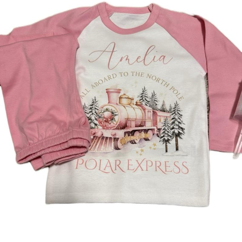 Pink or blue north pole personalised Christmas pyjamas