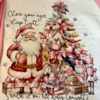 Pink Personalised Christmas Eve Pyjamas Long Sleeved Top and Trousers with Santa Design Close Your Eyes Sleep Tight