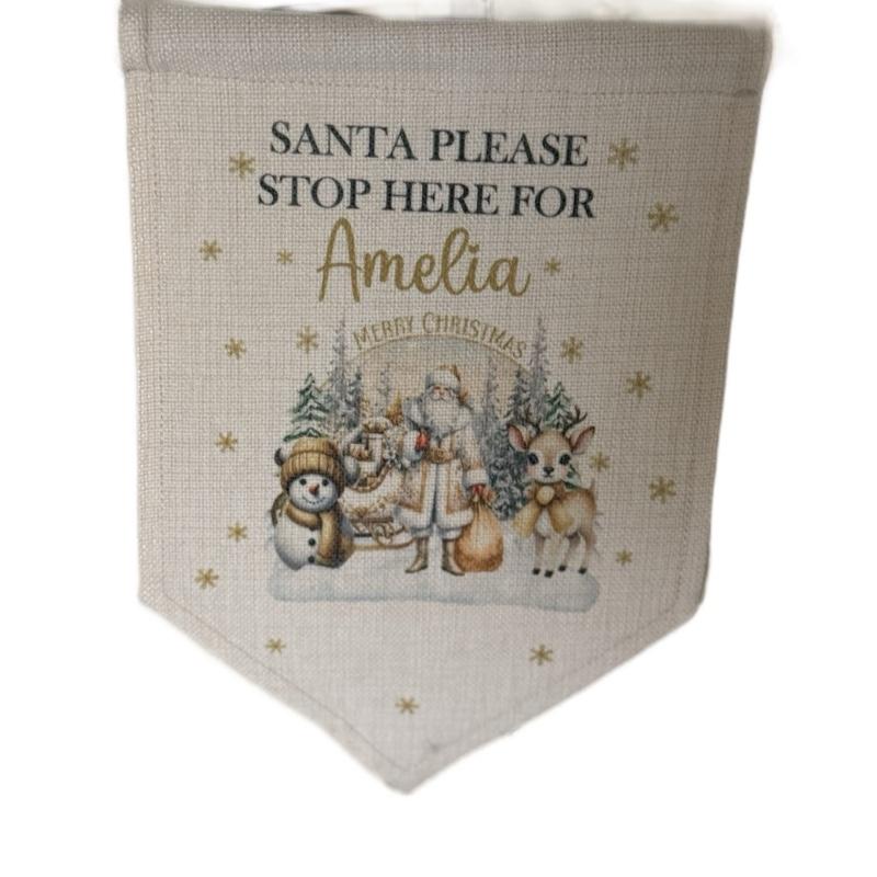 Hanging Santa pleased stop here sign personalised Gift Ornaments Decoration Gold