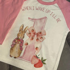 When I Wake Up I'll Be 1 Rabbit Pyjamas with Pink Sleeves and Trousers for Kids