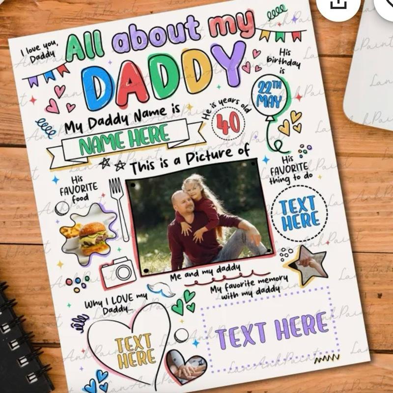 Pay what you can-Personalised Father's Day Print Gift - Customizable All About My Daddy Keepsake with Heartfelt Details