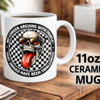Funny and Sarcastic Adult 11oz Ceramic Mug with Skull Design and Checkered Pattern for Unique Gift