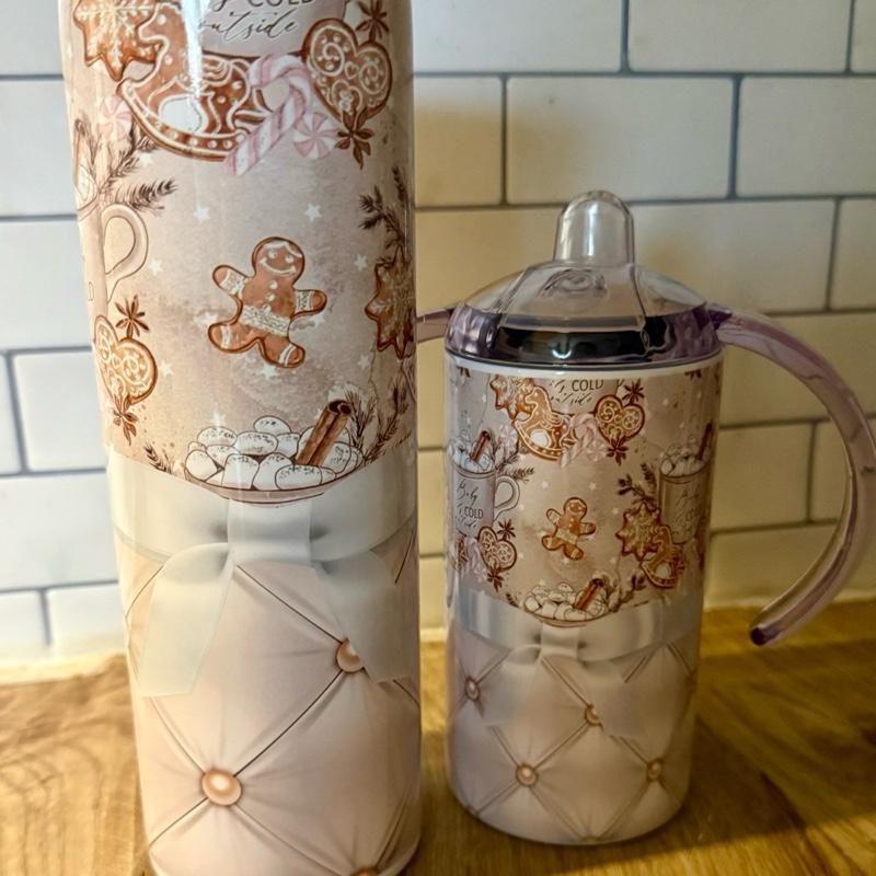 Christmas Themed Tumblers with Lid and Straw in 20oz and 12oz Sippy Cups Featuring Festive Gingerbread Design Bottle Drinkware Water Bottles Insulated Bottled Portable Washable Reusable Flasks