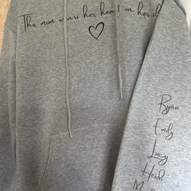 This Mum Wears Her Heart On Her Sleeve Personalised organic cotton Hoodie Perfect Mother's Day Gift For Moms
