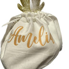Christmas Velvet White Gift Bag with Reindeer Ears Personalised with Name