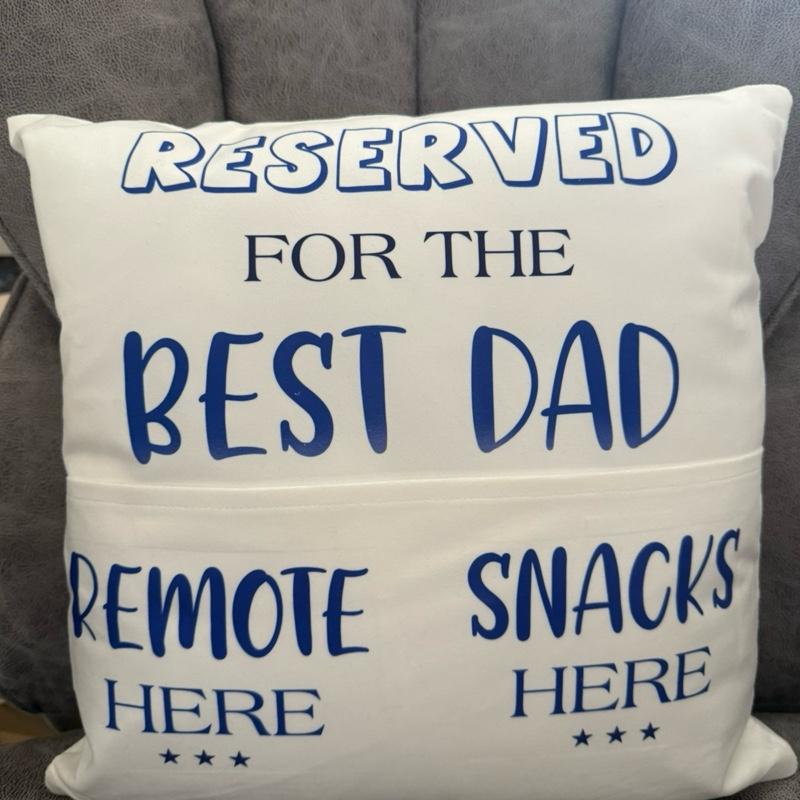 Dad’s pocket cushion, remote control holder, dads gift, gifts for fuzzy dads, best dad Father’s Day present, 40 x 40 cushion