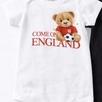 Come on England children’s football t-shirt with cute teddy bear. Football t-shirt to support the 2026 World Cup