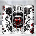 20oz tumbler vampire bite me themed with lid and straw for hot and cold drinks