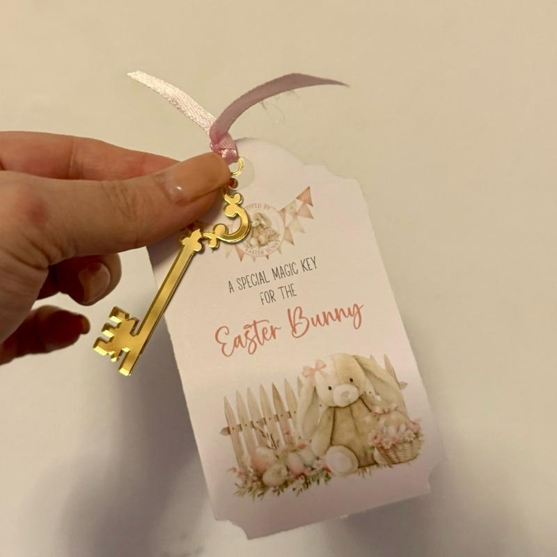 Special Magic Key for the Easter Bunny - Pink or Blue Design with Ribbon and Easter Bunny Image
