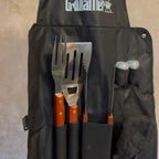 Personalised bbq apron, with 3 tools all engraved with any name, oven mitt, and salt and pepper shaker. Perfect gift for men, bbq lovers, Father’s Day, grandads and step dads. Image at top of the apron can also be changed