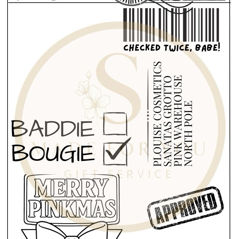 Sticky Backed pack of 10 Merry Pinkmas Christmas Labels for Gift Tags - Baddie Bougie Design - Perfect for Festive Gifting