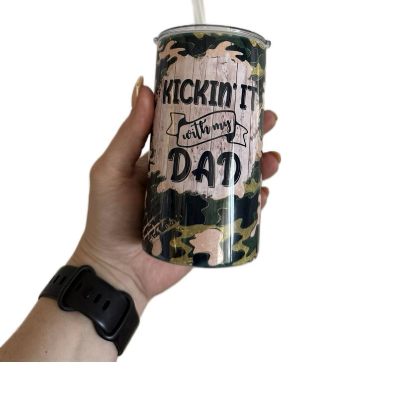 Hot and cold drinks, water insulated, double walled tumbler and sippy cup. Matching father and son. With straw and lid. BPA free Drinkware Flasks Bottles Bottled Portable. Camo design