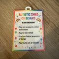 Double sided acrylic Car rear view mirror sign, emergency car sign, autistic child on board sign
