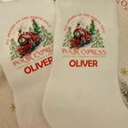 Christmas Themed Personalised Fluffy Socks with Festive Snowman and Reindeer Design for Cozy Holiday Wear White