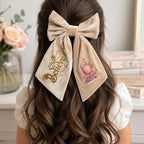 Beautiful cream velvet hair clip Christmas themed train one side and believe